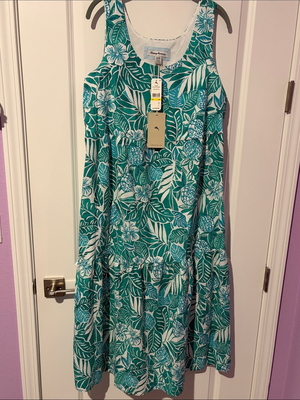 *HOST PICK 💚 NWT Tommy Bahama Teal and White Tropical Print Midi Dress. Medium